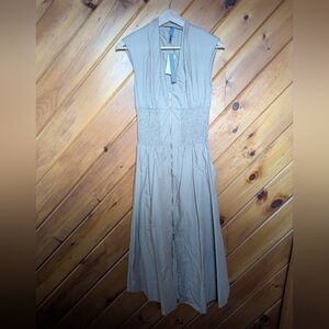 Anthropologie Tommie Taupe Midi Dress with Smocked Waist